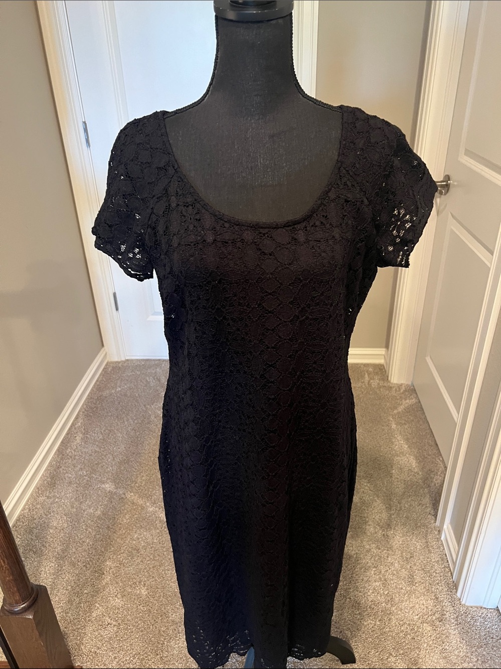 Ronni Nicole Black Crochet Scoop Neck Midi Dress